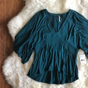 Free People Teal V Neck Batwing Top NWT